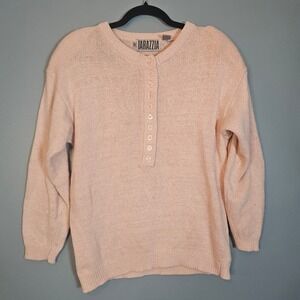 Vintage Tarazzia Women's Pink Knit Henley Button Up Angora Blend Sweater Size M